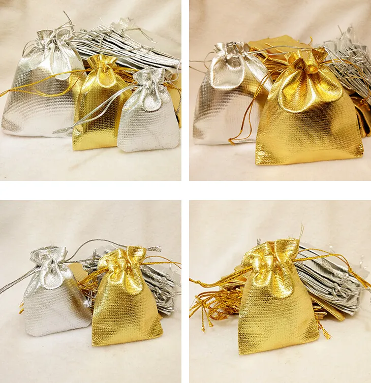 Moda Banhado A Ouro Cetim Gaze Sacos de Jóias de Presente de Natal Saco de Presente de Natal Saco de Bolsas de Presente 4 Tamanhos 5x7 cm 7X9 cm 9x12 cm 13x18 cm