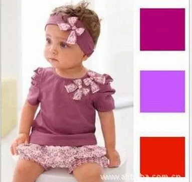 Amissa Baby girls floral suit three-piece sets (shirt + shorts pants+headband) Kids Outfit sets girls clothing kids clothes 9pcs=3sets