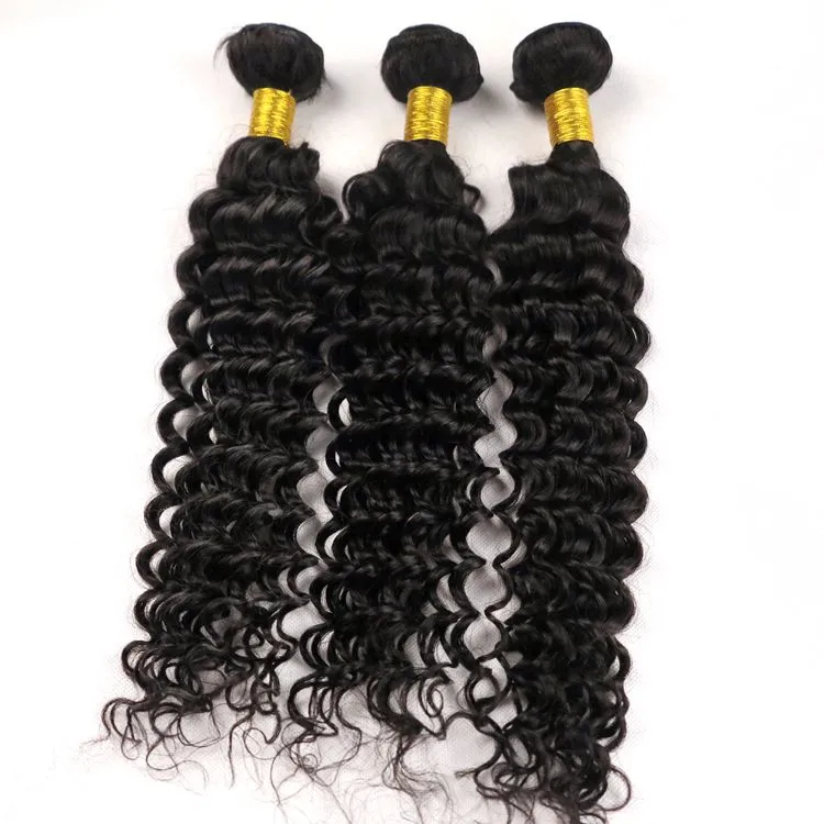 100% Virgin Human hair weaves weft Deep wave Curly 8~34inch Natural Color Peruvian Malaysian Indian Detangle hair Bundles bulk Extensions