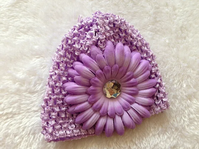 20 pçs cor misturada margarida flor strass bebê crianças crochê malha bonés gorro chapéu 19 cores para escolher 6569389