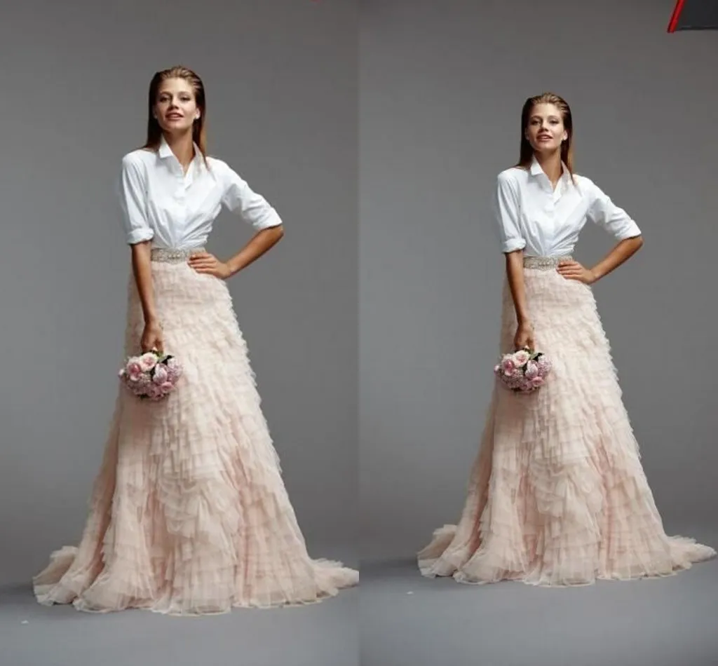 Nowy Projektant Ruffles Flouncing Tulle Spódnice Długa Długość Wielopięciowy Custom Make Tani W magazynie Suknia Ślubna Prom Suknia Tulle Darmowa Wysyłka