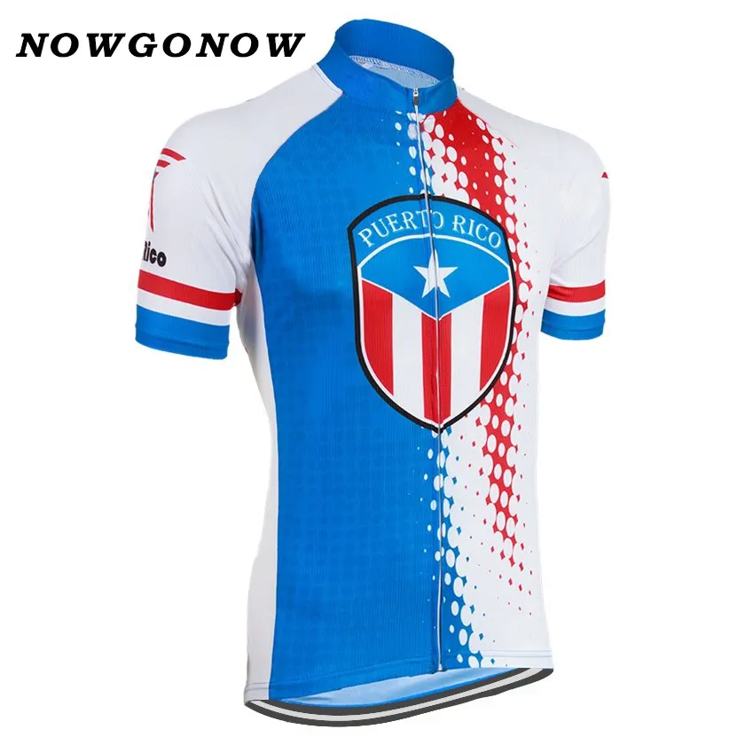 NOWGONOW 2018 Bisiklet Jersey erkekler kırmızı mavi milli bayrak takımı Giyim Bisiklet Aşınma pro MTB yol üst Maillot Porto Riko yaz serin