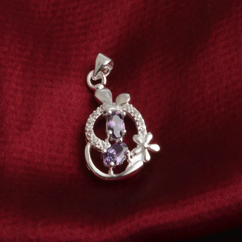 Envío gratis moda alta calidad 925 corazón de plata joyería de diamantes púrpura 925 collar de plata regalos de vacaciones del Día de San Valentín caliente 1680