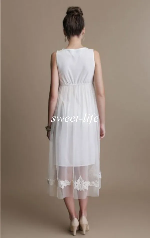 Vintage krótkie sukienki ślubne macierzyńskie długość Tiul Lace Bau Sleveless Empire talia 2019 Tanie plażowe przyjęcie weselne ślubne sukienki 8751257