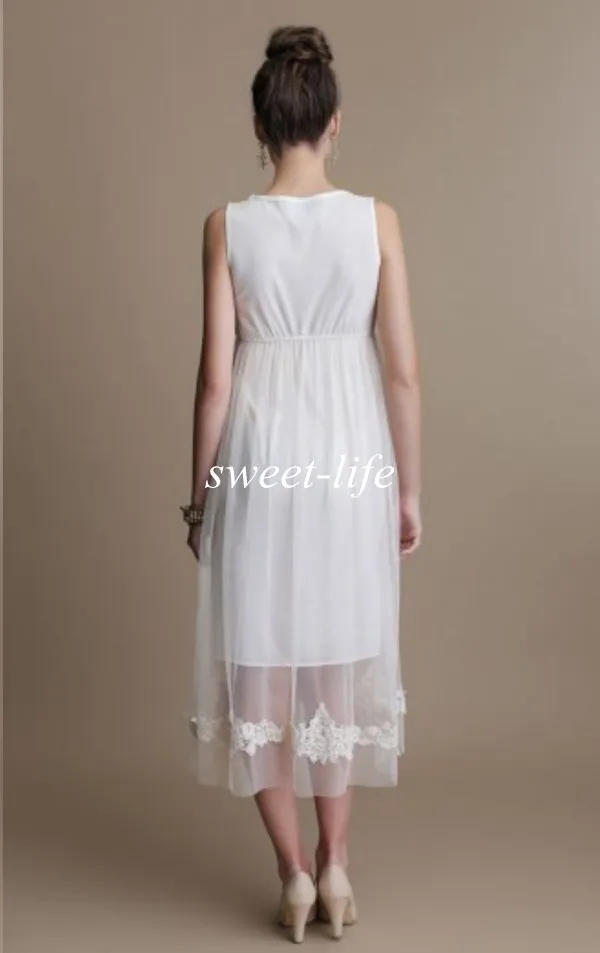 Vintage Short Maternity Wedding Dresses Length Tulle Lace Bau Sleeveless Empire Waist 2019 Cheap Beach Wedding Party Bridal Gowns8751257