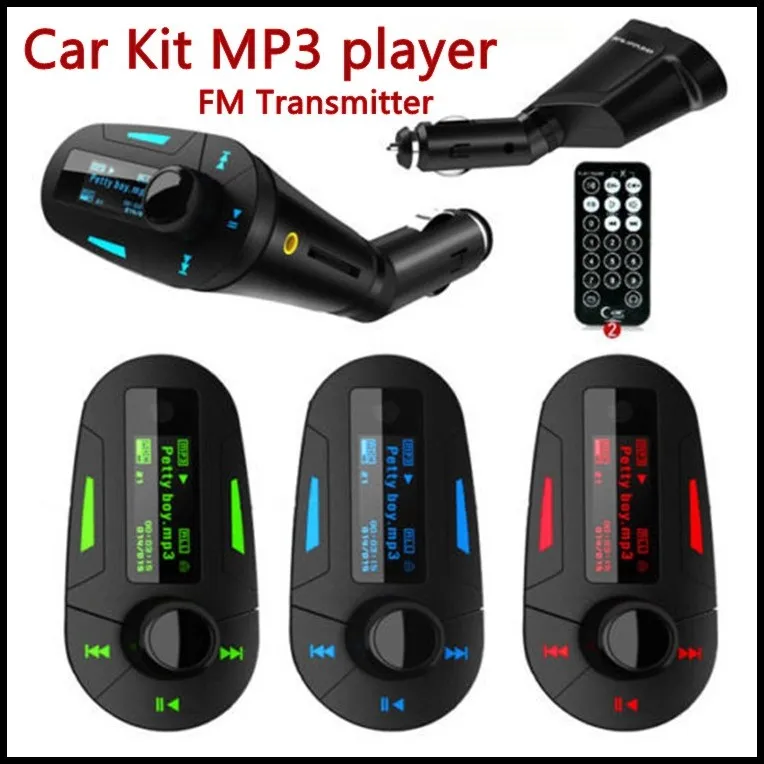 Kit de voiture 3 couleurs Lecteur MP3 Transmetteur FM de voiture sans fil Transmetteur radio avec USB SD MMC + Télécommande DHL gratuit