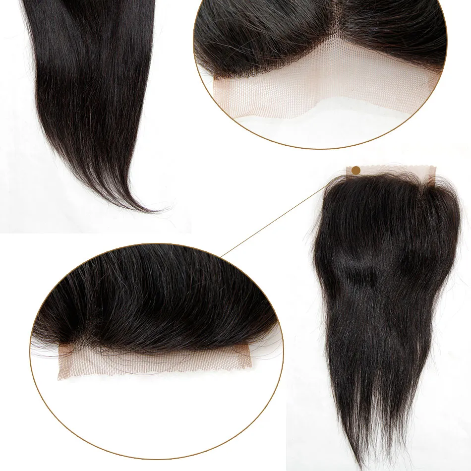 Grade 6A 4 in Virgin Brazilian Straight Lace Closure Free/Middle/3 Way ...