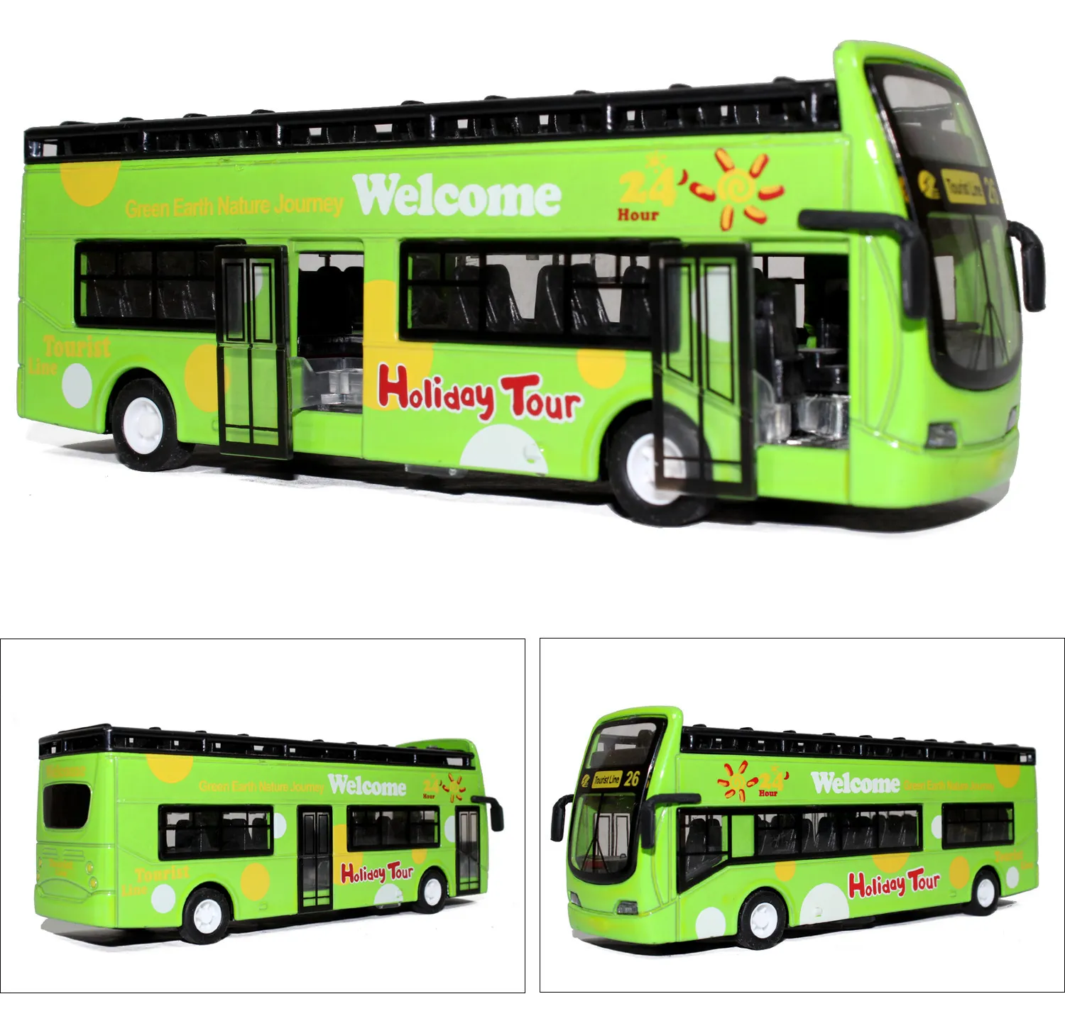 Alloy Bus Model, Sightseeing Bus, Tourist Coach Toy, with Light, Music, Pull back Car, for Kid' Gifts, Collecting, Decoration, 3 Colors