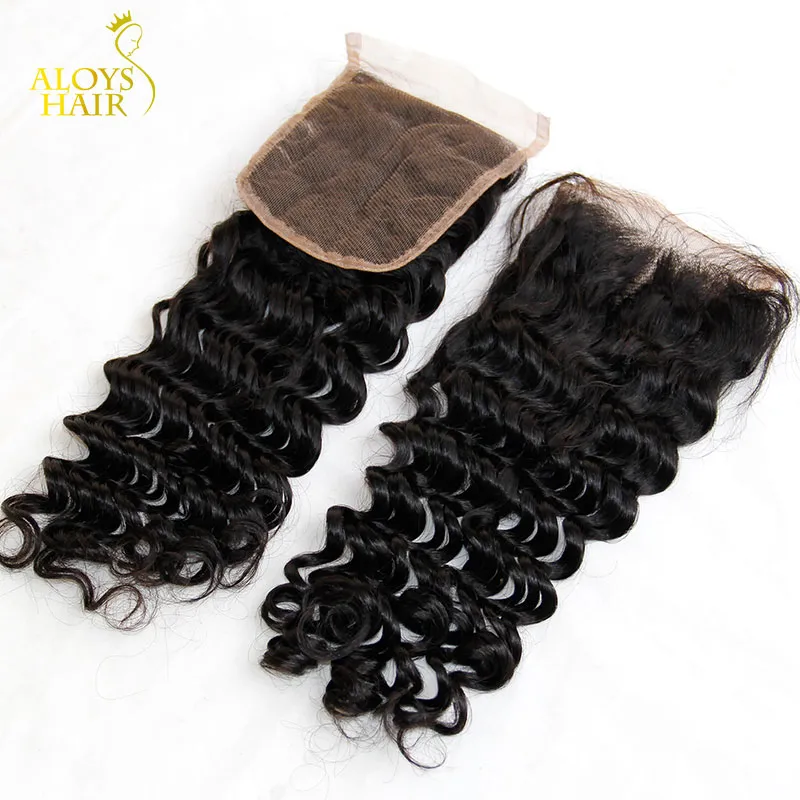 Malaisien Deep Wave Closure Taille 4X4 Libre / Partie Centrale Malaisienne Deep Curly Closures Virgin Human Hair Lace Top Closure Bundles Livraison gratuite