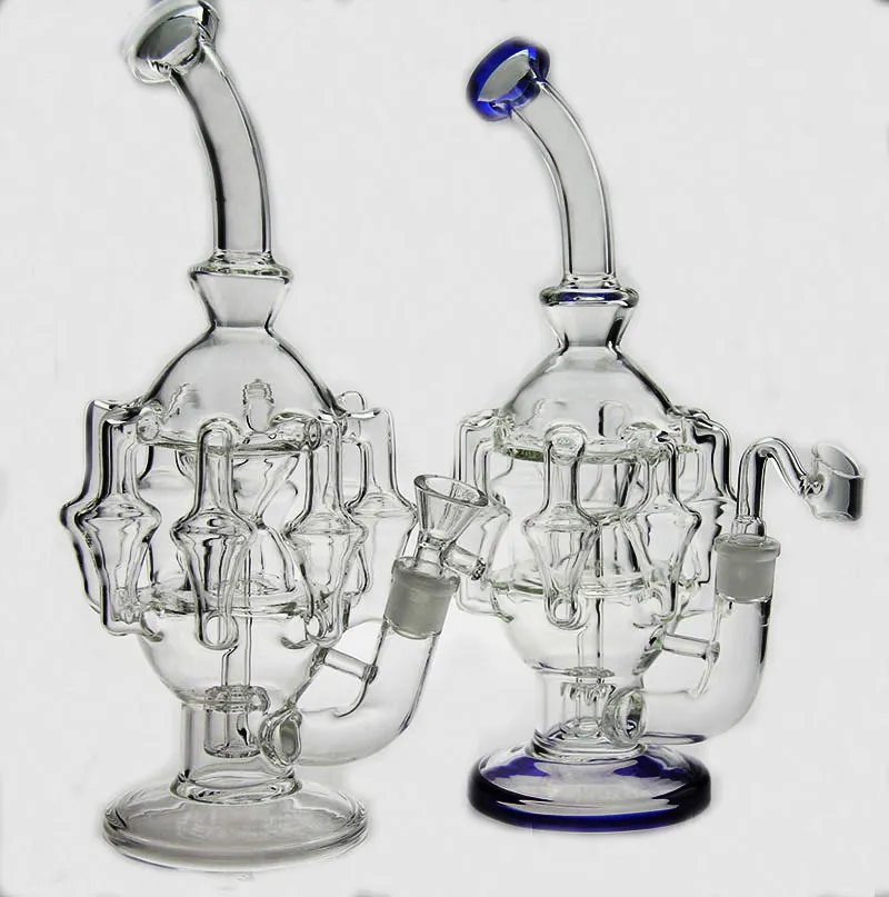 High quality 11"inches glass bubbler water pipe 8 arm perc 1gear Percolator glass bong oil rig14.4 mm joint have bowl