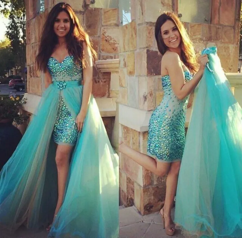 Gorgeous Sweetheart Strapless Prom Dresses Sexy Sheath Backless Mint Chiffon Front Slip Crystals Long Mermaid Evening Dresses For Prom Dress