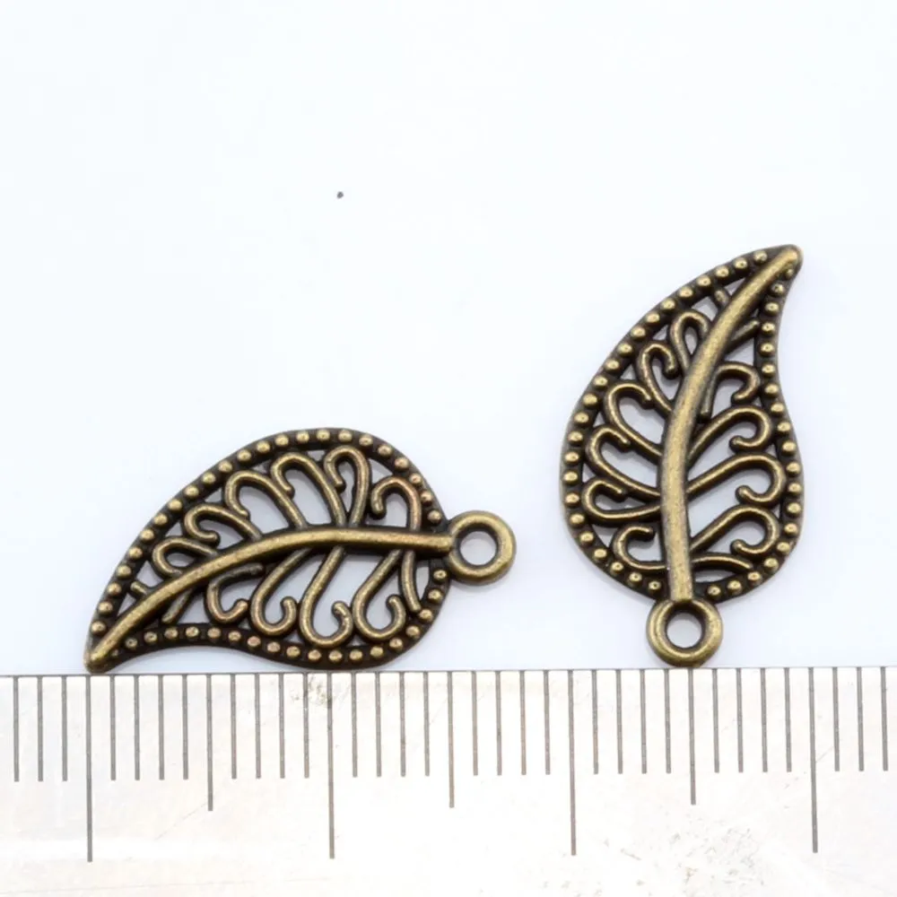 Hot ! Antique Bronze Alloy Filigree Leaves Charm Pendants 10.5 x 19 mm DIY Jewelry