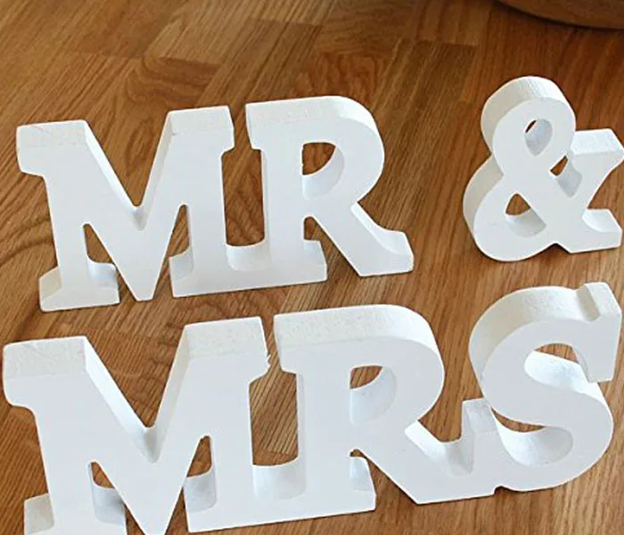 Décoration de lettres MR MRS, lettres de couleur blanche, ornement de mariage et de chambre à coucher, vente en Stock248M