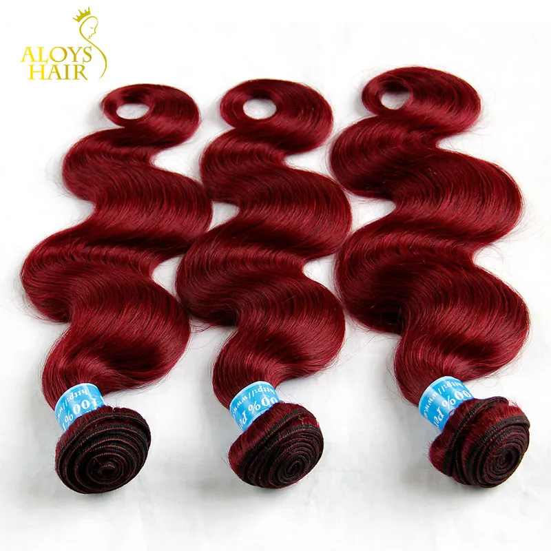 Burgundy Wine Red Peruvian Virgin Hair Body Wave 100% Human Hair Weave Bundles Grade 8A Peruvian Wavy Hair Extensions Tangle Free 3/4Pcs