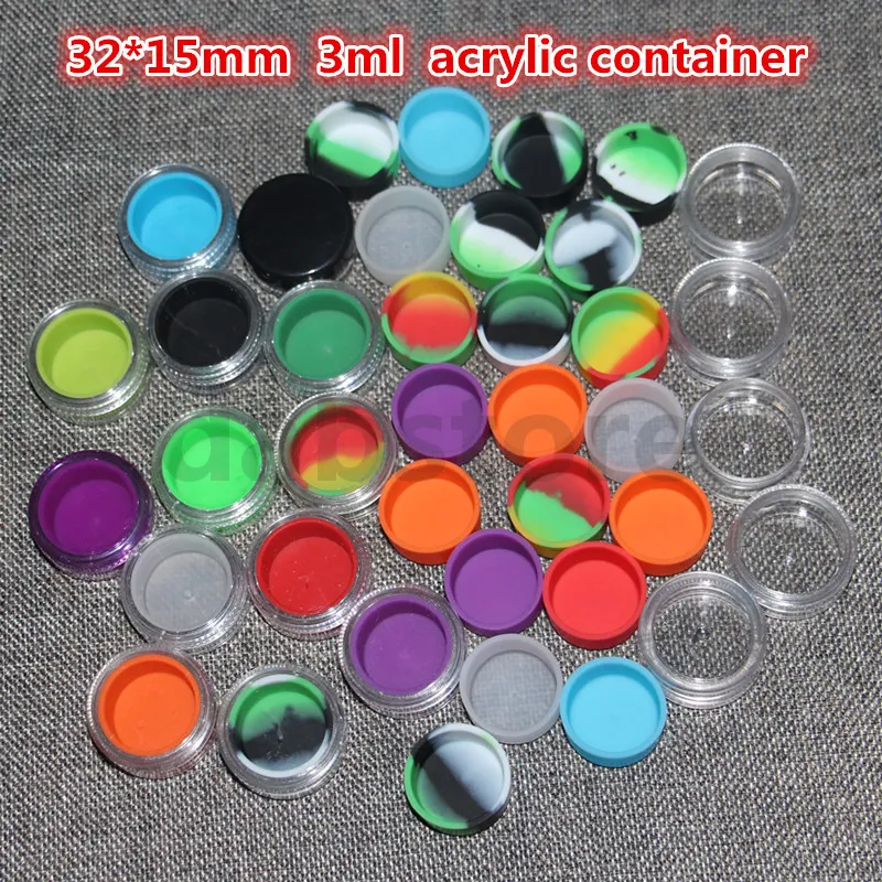 3ml acrylic outside with silicone inside wax container food grade silicone jar acrylic with silicone container for oil or cosmetic