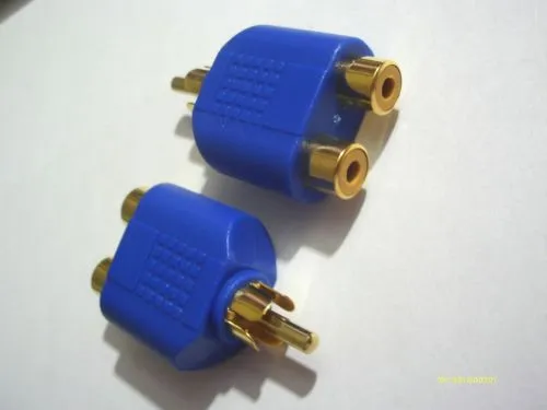 banhado a ouro RCA AV áudio Y splitter Plug Adapter 1 macho para 2 feminino
