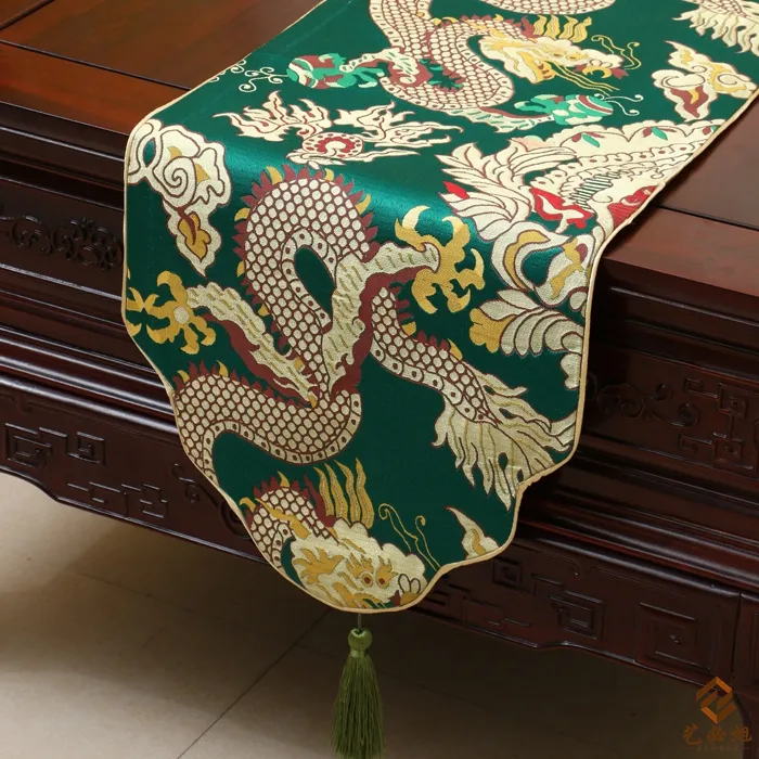 厚手ドラゴンパターンテーブルランナー中国風高密度シルクブロカドコーヒーテーブルクロスダイニングテーブルマット家の装飾4サイズ
