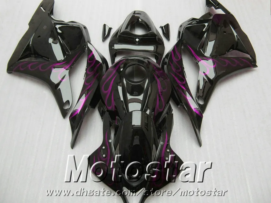 Injectie Molding Fairing Kit voor Honda CBR600RR 2009 2010 2011 Paars Vlammen in Black Aftermarket CBR 600RR 09 10 11 Valerijen Set YR35