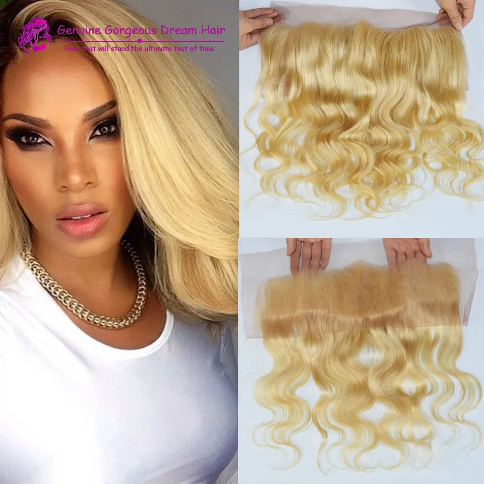 #613 blonde lace frontal 13x4" Peruvian hair body wave full lace frontal closure bleached knots