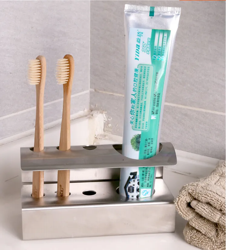 304 Rostfritt stål tandborstehållare tandkräm rack hyllor lagring rack badrum tandbänk kreativ tandborste hållare