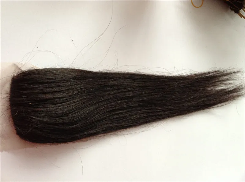 Zamknięcie jedwabnej włosy ludzkie 4x4 cale proste Chinesemongolin Virgin Hair Conn Conprute można farbować Silk0173804062