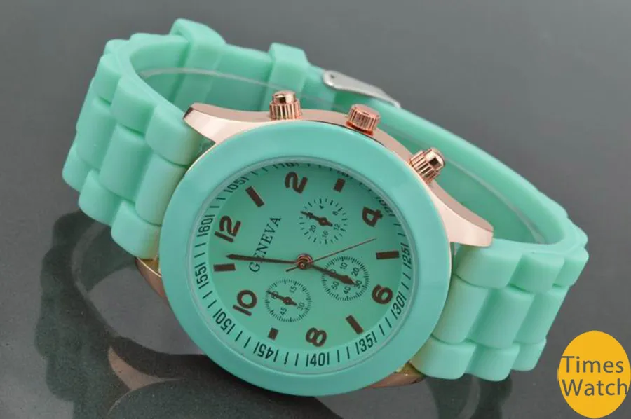 Gratis frakt Geneva New Style Watch Jelly Watch Tre Circles Display Silicone Strap Candy Color Unisex Dropship