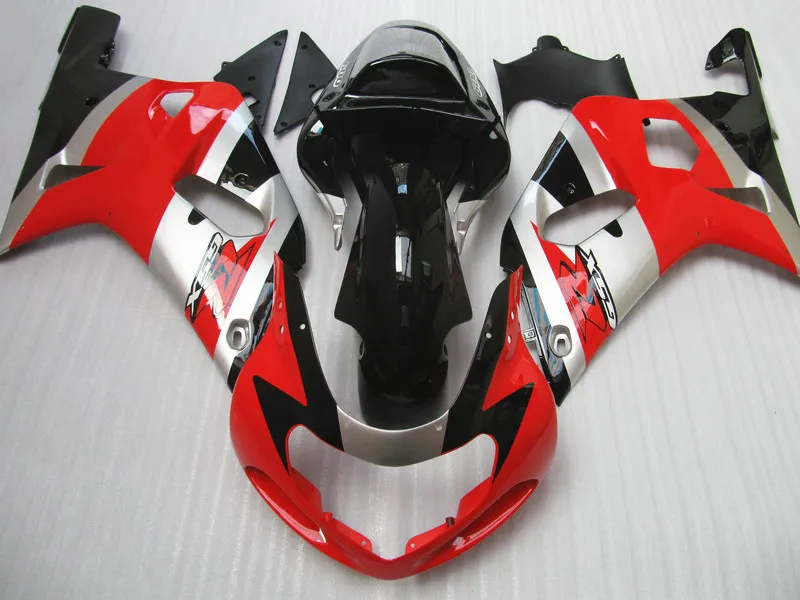 Passa till Suzuki GSXR 600 750 Fairing GSX-R600 GSX-R750 2001 2002 2003 00 01 02 03 Sliver röda karosseri delar kit