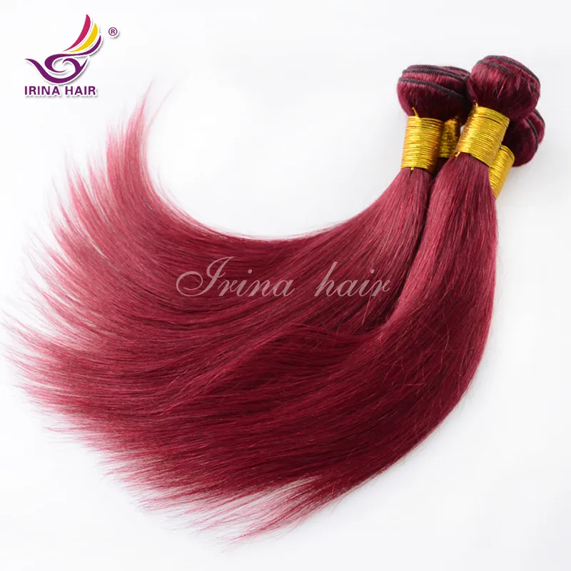 Burgundia Włosy 99j Brazylijski Dziewiczy Włosy Proste Bresilien Vierge Humain Tissage Cheveux Proste Red Hair Extensions 4 sztuk 100% Human Włosy