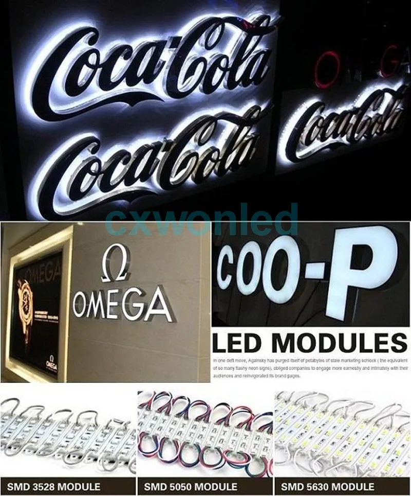 12 V LED Modülleri IP65 Waterpoof 5730 Modülü Billboard Aydınlatması 160 derece 3LED / SET 40-45LM / SET CE ROHS UL Sertifikalı