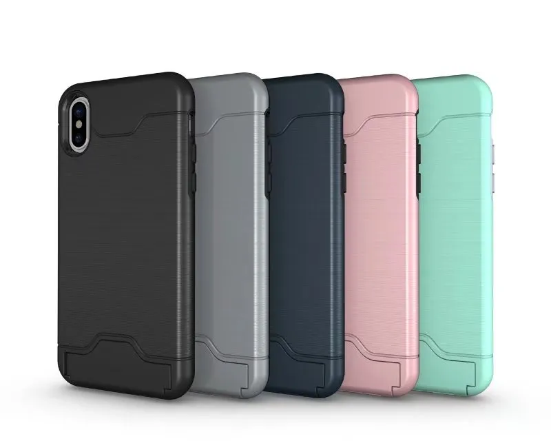 Slot para cartão case para iphone x 8 armadura case hard shell tampa traseira com kickstand case para iphone 6 6 plus 7 7 plus