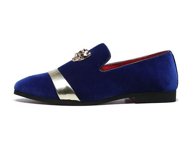 Trendy British Men pointed velvet BLue Red Homecoming party dress oxford wedding shoes flats loafers male moccasins