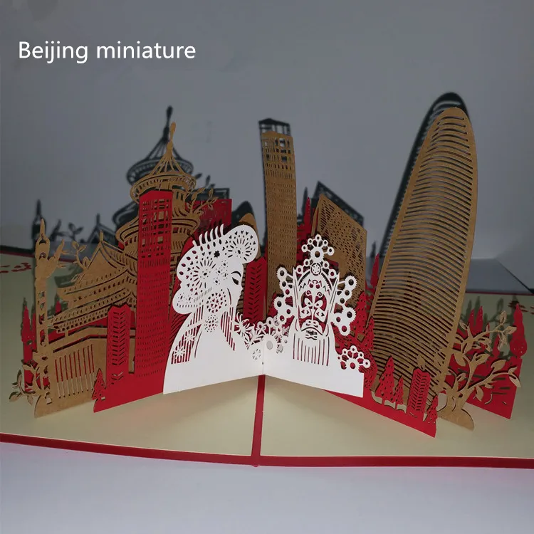 3d Handmade Papier Cut Building Stereoskopowy Kartka Z Pozdrowieniami Składany Typ Unikalny Kreatywny Chiński Rzemiosła Etniczne Karty Prezenty