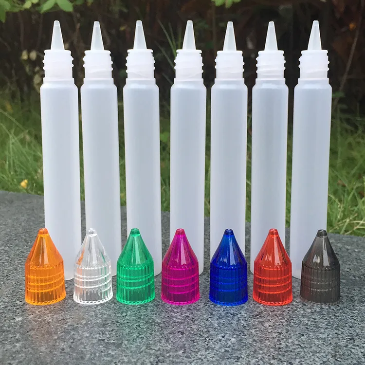 Bottles 30ml PE E Liquid Bottle with Colorful Child Proof Caps and Long Thin Tips Pen Shape Bottle