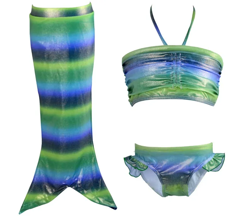 PrettyBaby 2016 Meisjes Kinderen Kleine Mermaid Tail Bikini Set Swimmable Zwempak Kostuum 3 stks Set Badkleding 4 Kleuren