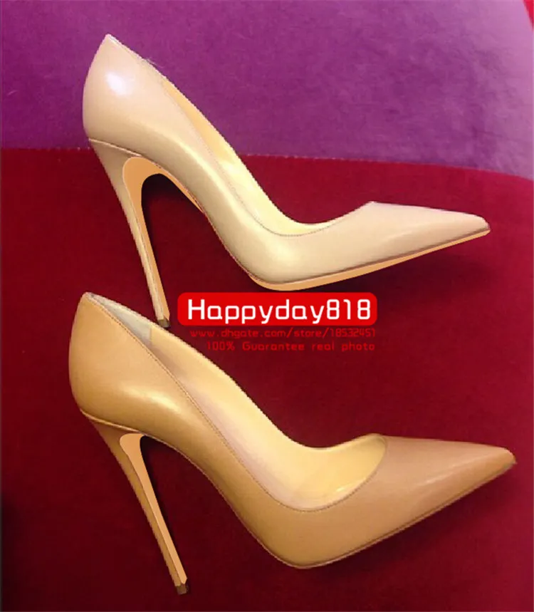 Casual Designer office lady fashion women shoes Nude black lambskin leather pointy toe stiletto stripper High heels Prom Evening pumps large size 44 12cm