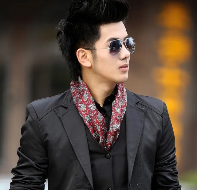 Fashion New Vintage Style 2015 Long Mulberry Silk Double Layer Silk Satin Men Print Silk Scarf Neckerchief3010