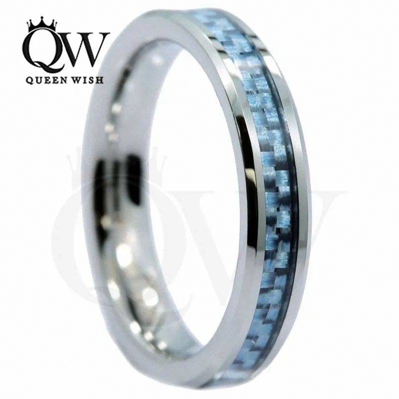 Mulheres Anéis De Carboneto De Tungstênio 4mm Anel De Tungstênio Wedding Band De Fibra De Carbono Inlay Conjuntos de Anel de Casamento Declaração Banda de Aniversário das Mulheres Jóias