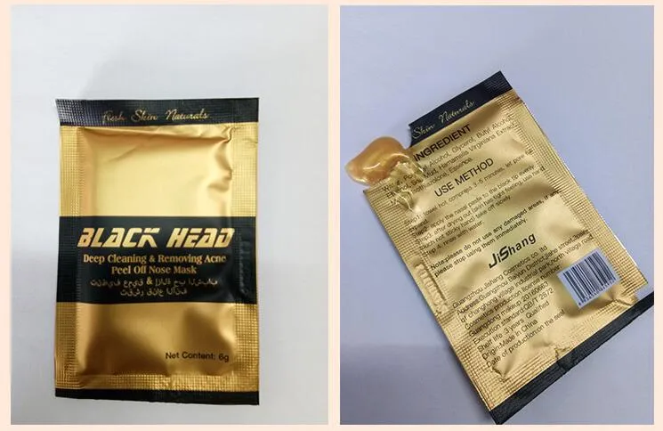 DHL Frete grátis Cor Ouro Minerais Faciais Concha Nariz Cravo Limpeza Profunda Removendo Acne Peel Off Máscara de Nariz Preto Cabeça EX Pore Tira