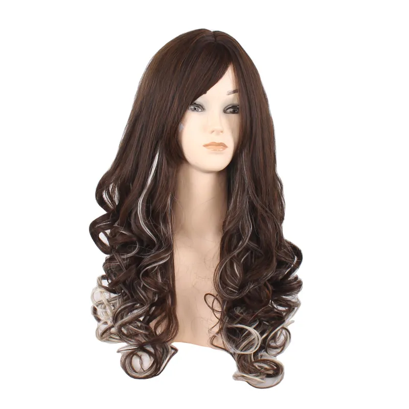 Nouvelle Marque Femmes Brun Gris Couleur Dégradé Long Ondulé Cheveux Synthétiques Perruques Mode Ombre Vague Résistant À La Chaleur Cheveux Cosplay Perruques Europe Américain