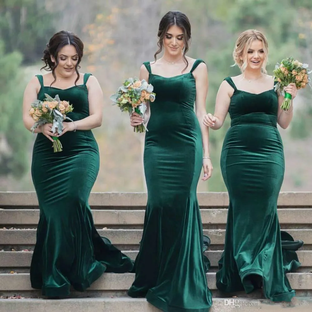 Cheap Emerald Green Country Bridesmaid Dresses Plus Size Cap Sleeve Corset Velvet Prom Dresses 2018 Bohemian Garden Evening Dress For women