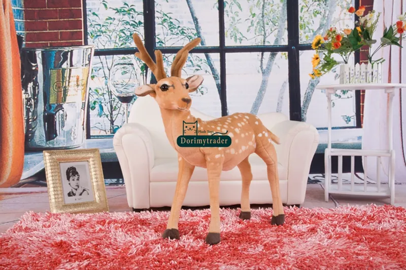 Dorimytrader 90cm X 70cm Large Emulational Animal Deer Stuffed Plush Soft Giant Simulated Sika Deer Toy Nice Baby Gift DY60970