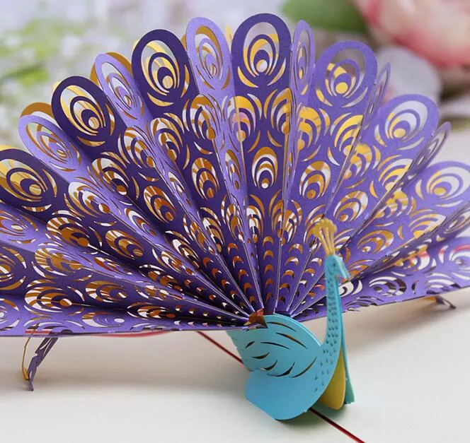 10 adet Hollow Peacock El Yapımı Kirigami Origami 3D Pop UP Tebrik Kartları Davetiye Kartpostal Doğum Günü Düğün Parti Hediye Için