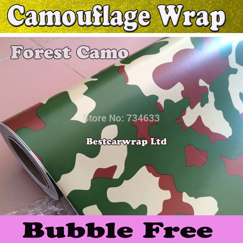 Orman Camo Wrap Yeşil Kamuflaj Filmi Vinil Wrap Ile Hava Kabarcığı Ücretsiz Camo Orman Araba Wrap Etiketler Folyo Boyutu 1.52x30 m / Rulo