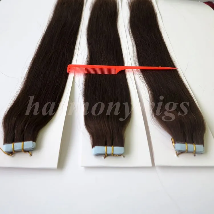 人間の髪の髪の毛拡張のトップ品質50g 接着剤皮膚テープ18 20 22 24インチ2Darkest Brown Brazilian Indian Hair6267699