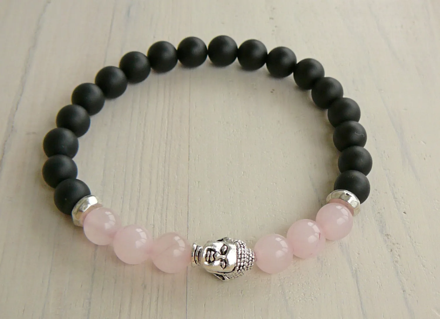 SN0239 Bouddha Bracelet Rose Quartz Bracelet noir onyx Bracelet en pierre naturelle bracelet extensible Mode Femmes Bracelet Yoga Bracelet