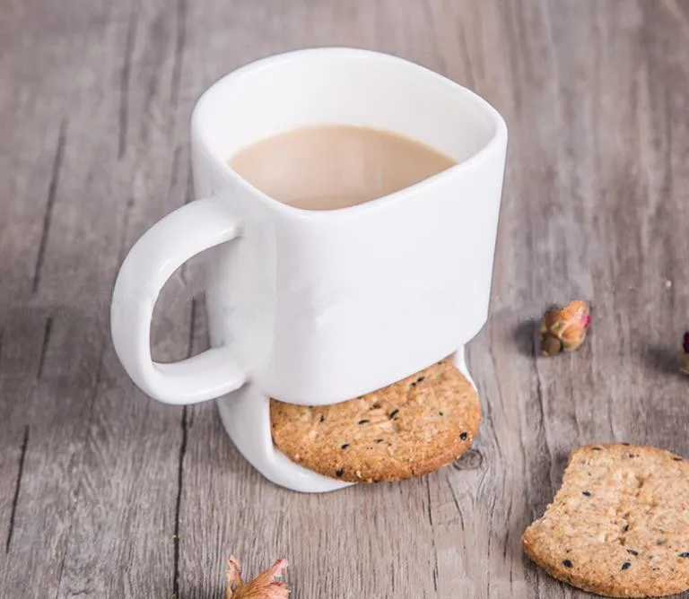 Trevlig keramisk kex Koppar Kaffe Kakor Mjölk Dessert Cup Te Cups Bottom Store Muggar för Cookie Biscuits Fickor Holder A87