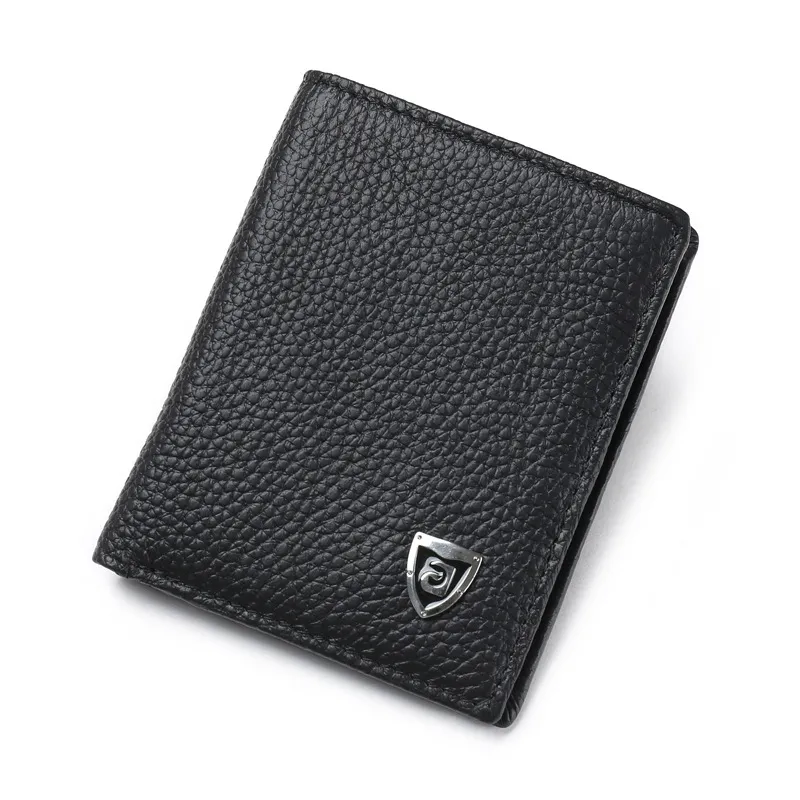 hot sale high quality fashion short business style mini ultra thin soft multifunctional bifold men genuine leather designer wallet