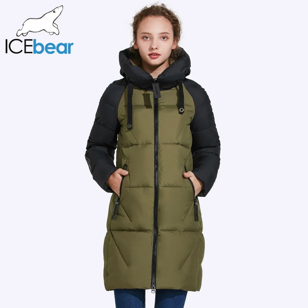 x201711 ICEbear 2017 Nuove Donne Giacca Invernale Giacca Con Cappuccio Donne Contrasto di Colore Medio-Lungo Cappotto di Cotone delle Nuove Donne Al Ginocchio 17G637D