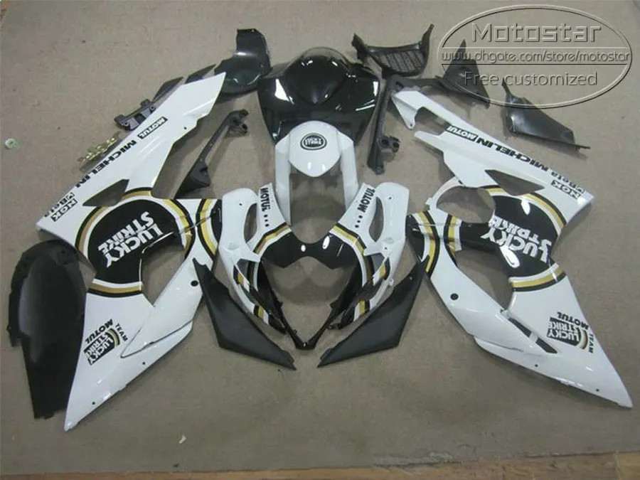 Carenatura dei prezzi più bassi SUZUKI 2005 2006 GSXR1000 K5 K6 bianco nero LUCKY STRIKE GSX-R1000 05 06 Kit carenatura GSXR 1000 TF93