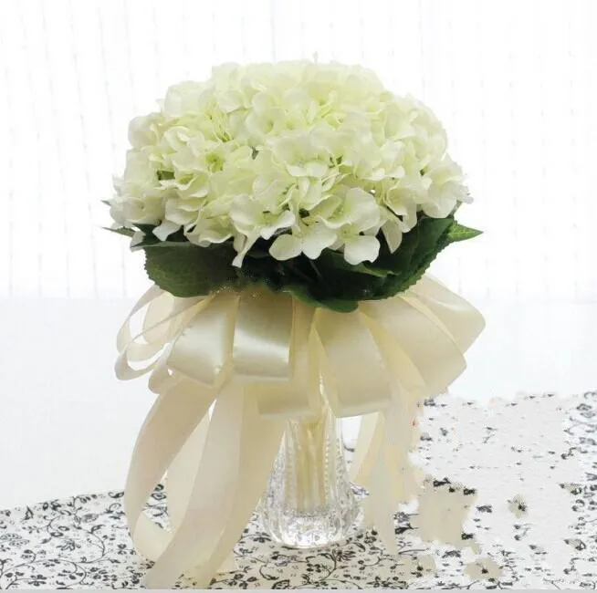 European Pastoral Style White Artificial Silk Flower Fabric Hydrangea Bouquet For Wedding Party Decorations 